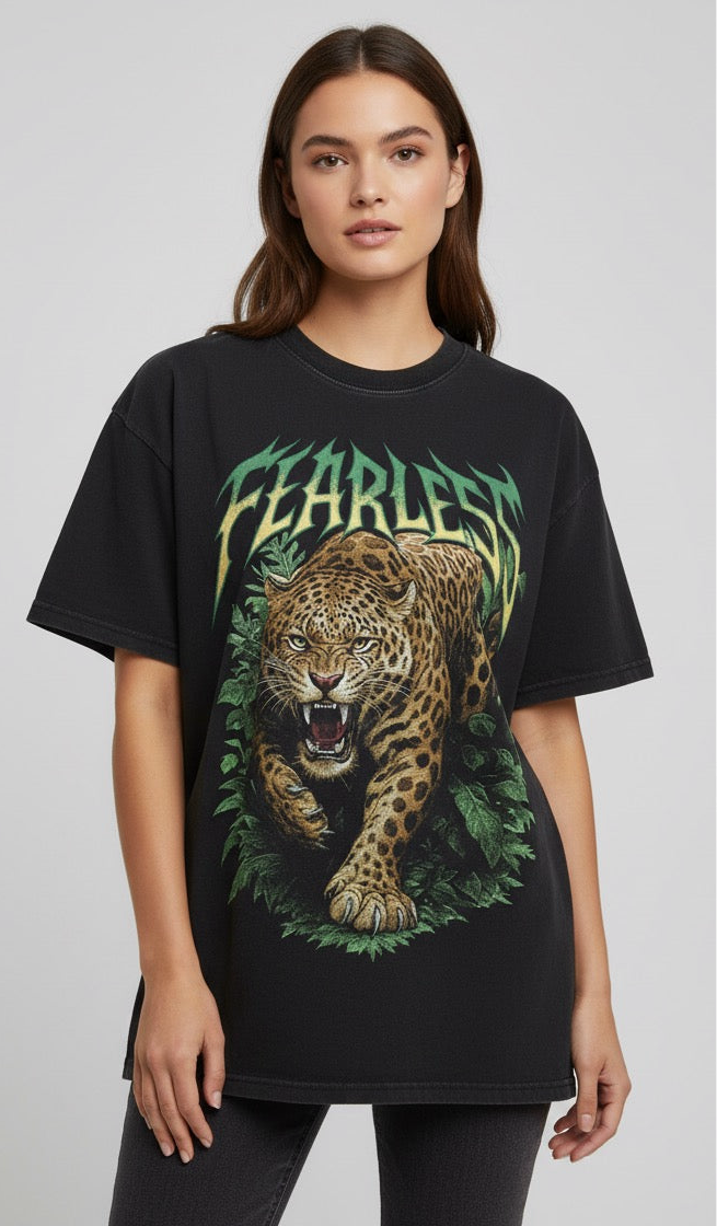 Fearless Leopard Graphic Oversized T-Shirt