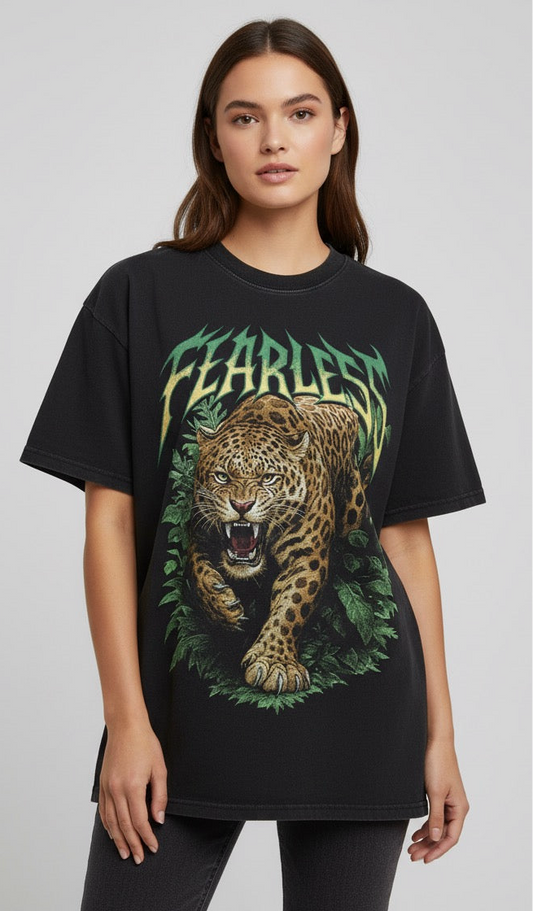 Fearless Leopard Graphic Oversized T-Shirt